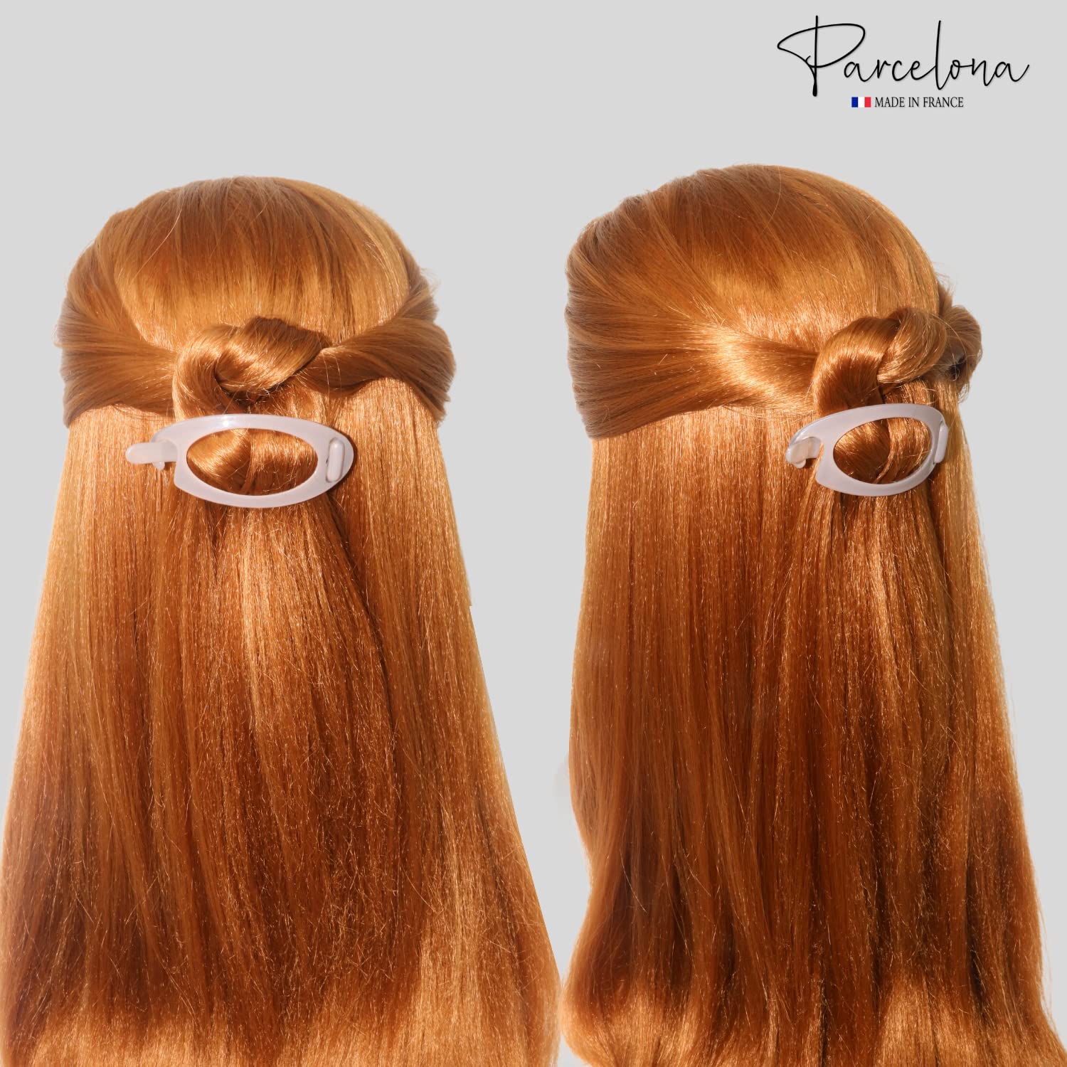 Parcelona Fermaglio Francese Per Capelli In Celluloide – Piccolo, Ovale, Rosa Cipria, 8,9 Cm, Fatto In Francia - 2