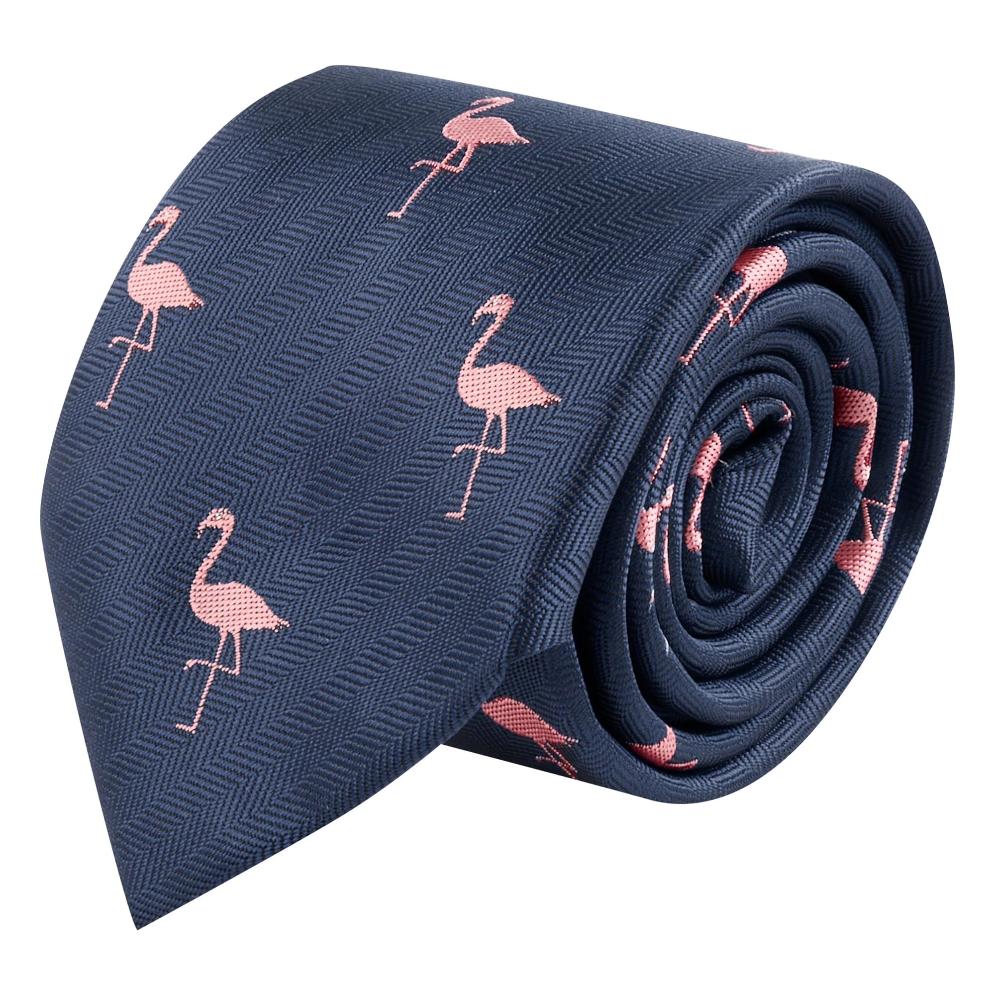 King & Priory Flamingo Navy Blue Herringbone Embroidered Tie