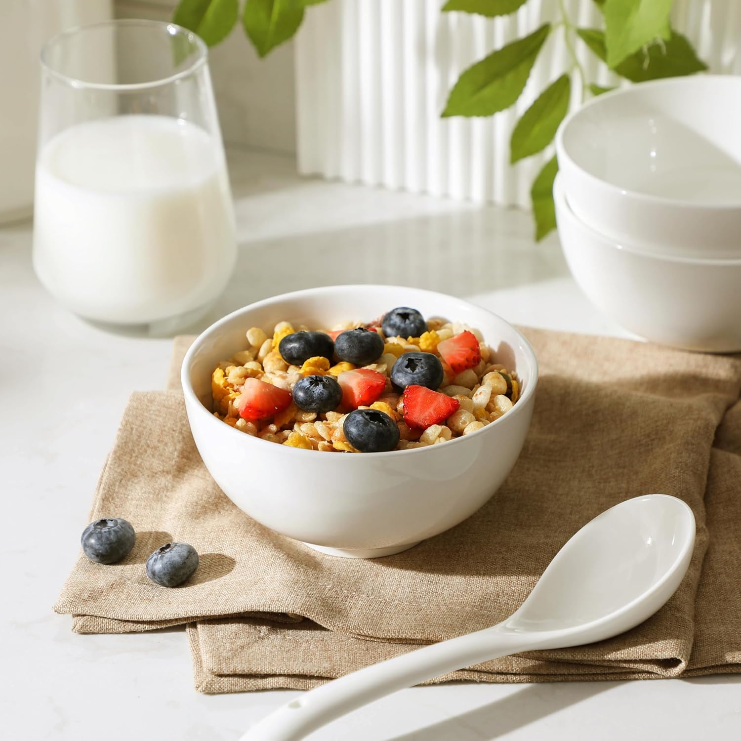 MALACASA Small White Ceramic Bowls Set of 8, 14 OZ Compact Dessert Bowls Rice Bowls Set, Ceramic Bowl for Ice Cream, Soup, Cereal, Side Dishes, Dishwasher & Microwave Safe - Image 8