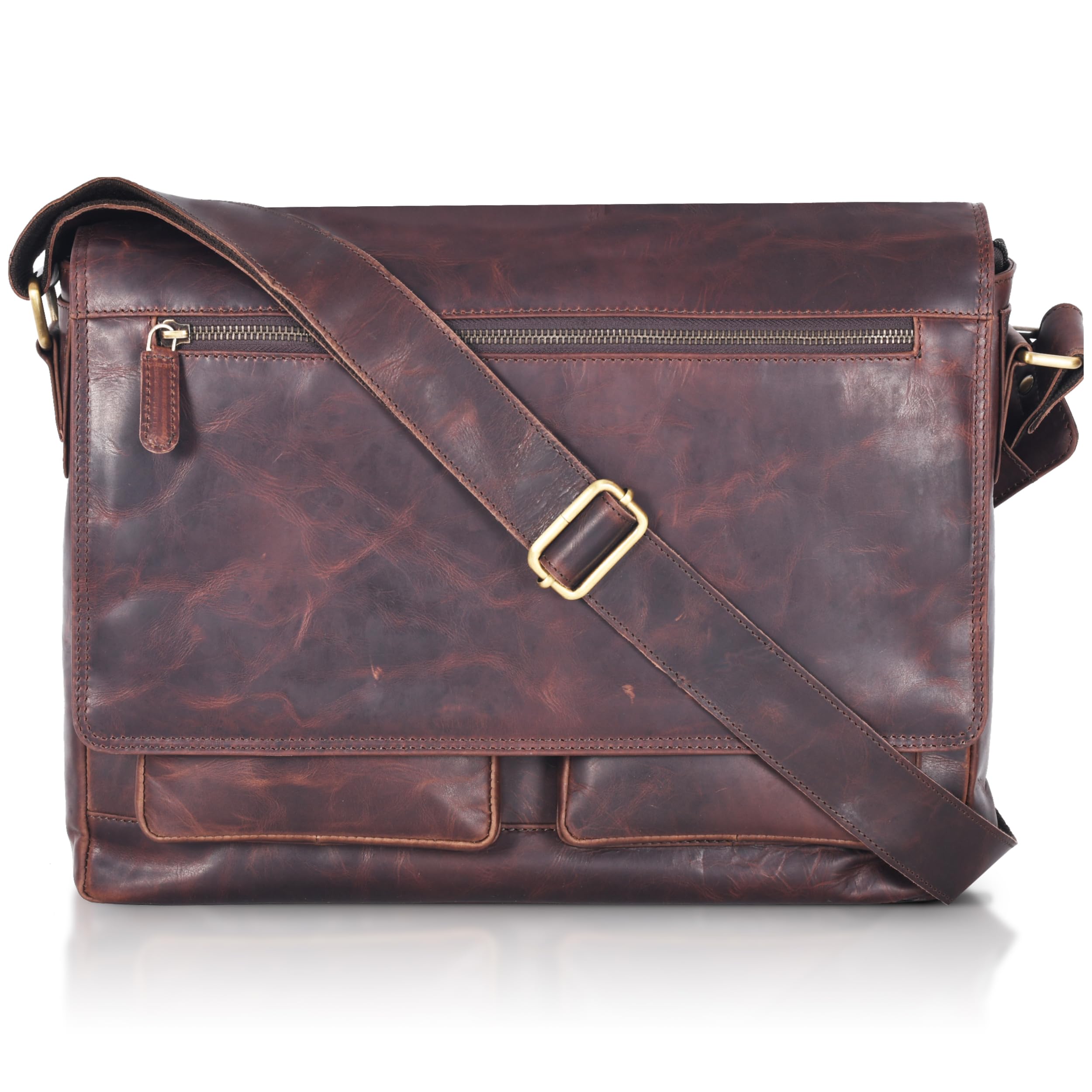 VALENCHI Leather Messenger Bag For Men, Women-14 Laptop Messenger Briefcase & Shoulder Bag-Office, Work, College, Casual