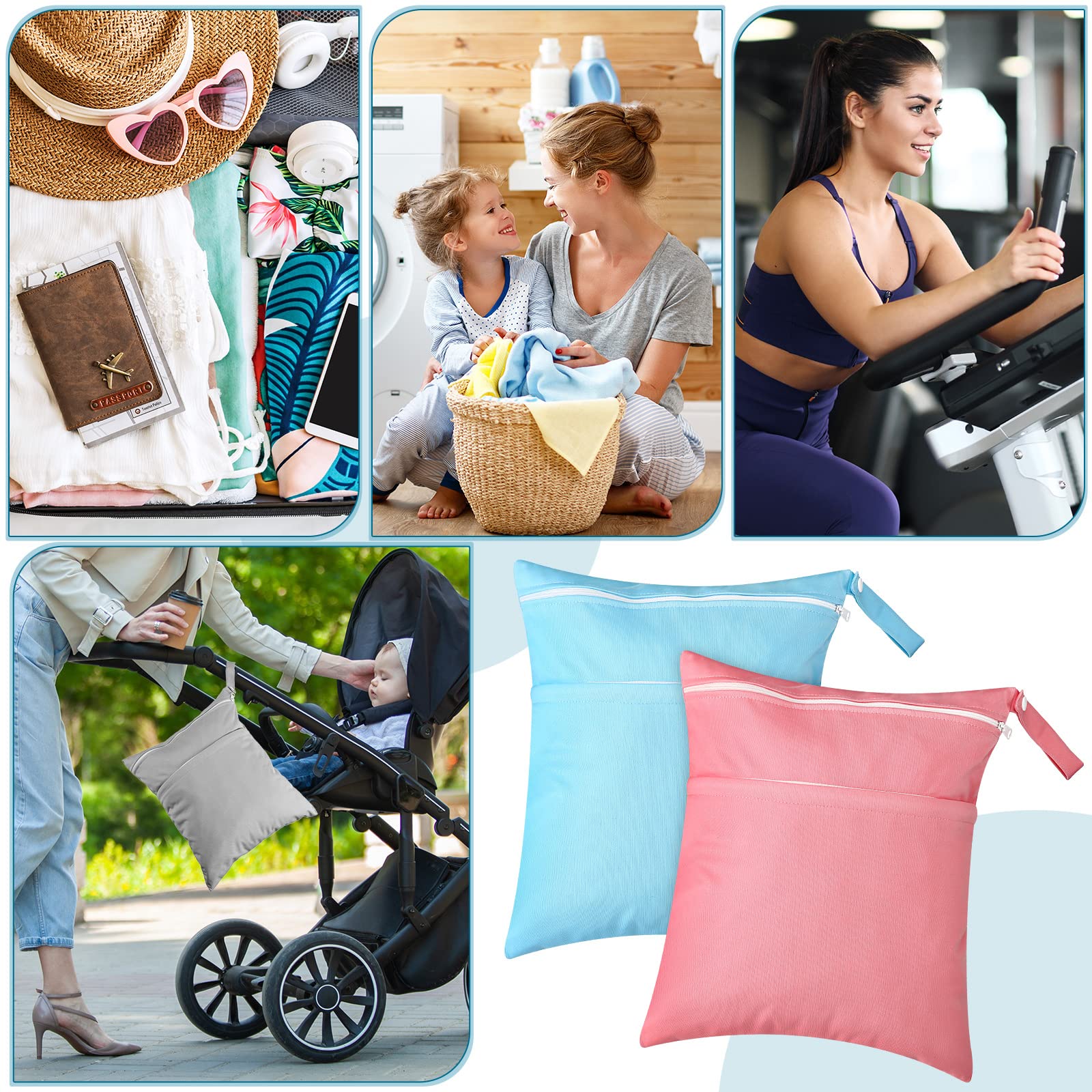 2-in-1 Wet Bag With Changing Mat - Waterproof Leakproof Wet Dry Bag With Non-Slip Backing & Towel Lining For Beach, Gym, Swim, Travel & Baby Diapers