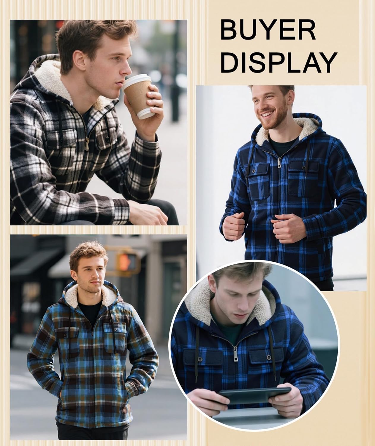 Little Beauty Men's Flannel Shirt Jacket Zip Up Fleece Plaid Jackets with Pokect Winter Warm Sherpa Lined Coat Hoodie - Image 7