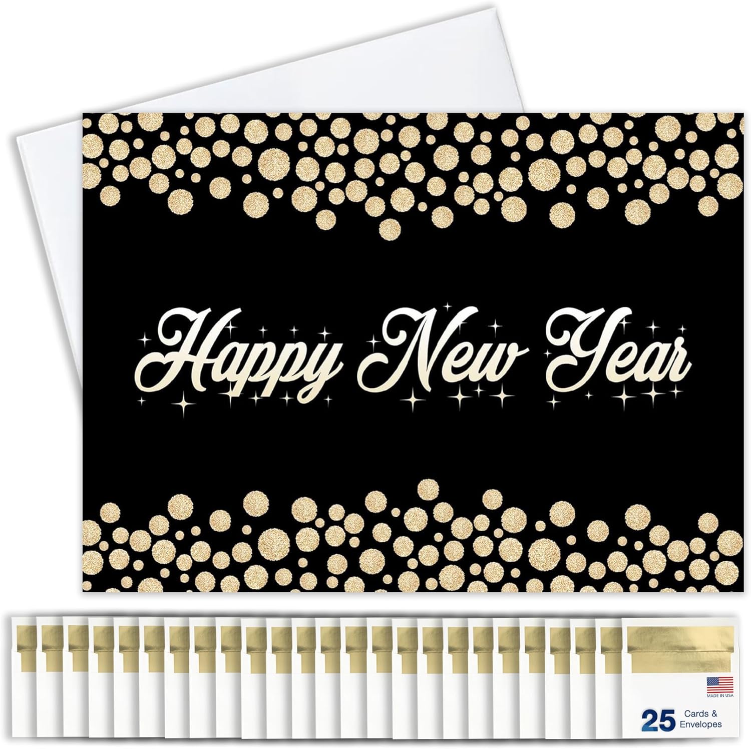 New Years Cards for Business & Family (Golden Bubbles) Greeting Card Set Pack of 25 Happy New Year Cards with Envelopes for 2026 (5x7 inch - A7) Great for Office, Work, Employees & Clients N1604