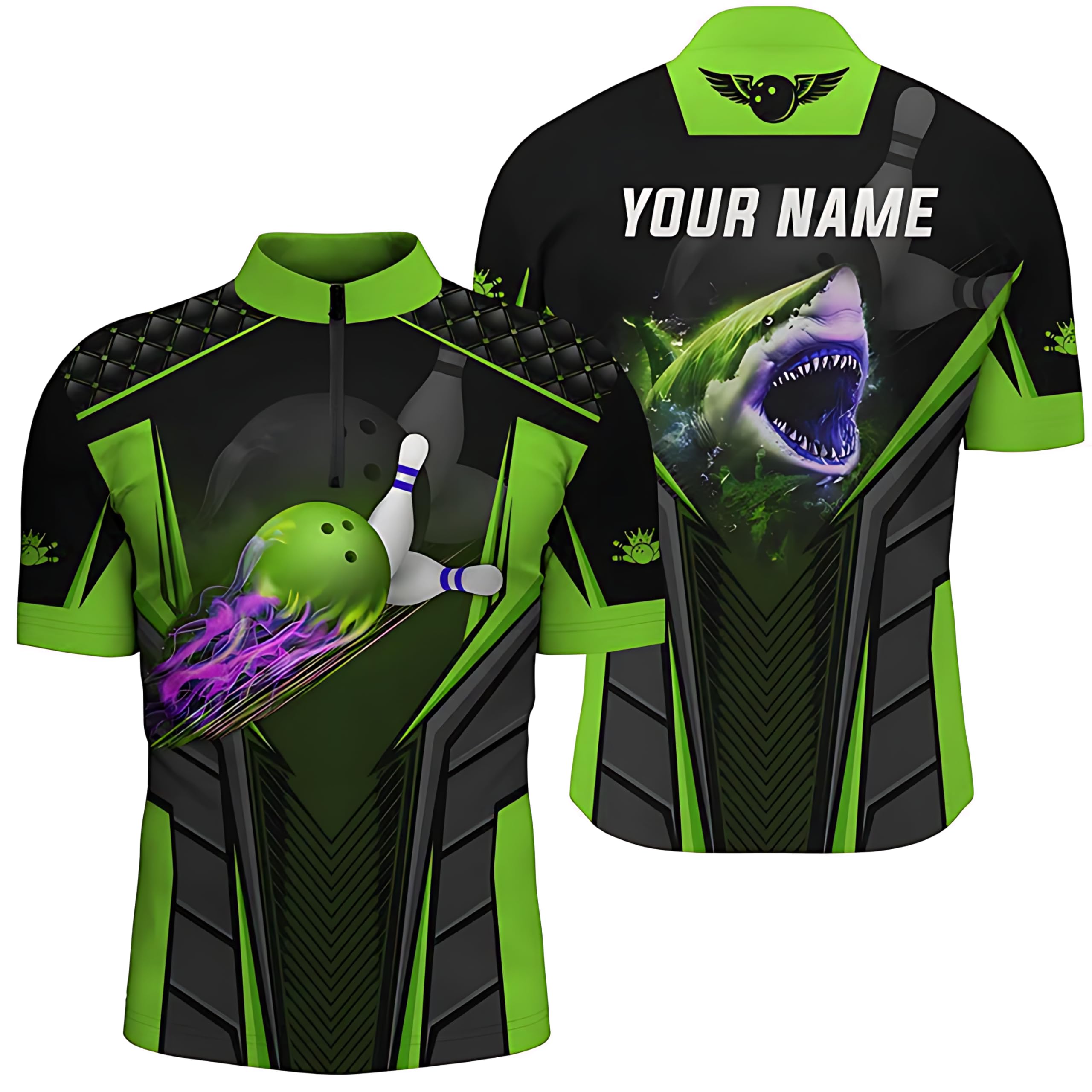 Personalized 3D Bowling Shirts for Men - Custom Shark Team Blue Bowling Ball - Bowling Quarter Zip Shirts Q5336