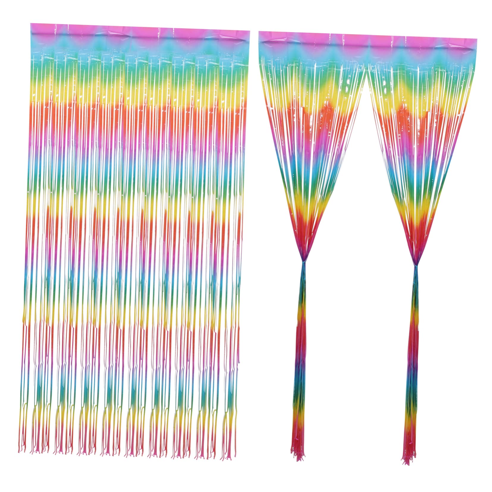 Mikikit 2pcs Tinsel Fringe Curtain Backdrop for Birthday Party Decoration Macaron Rainbow Streamers for Festivals and Photo Props
