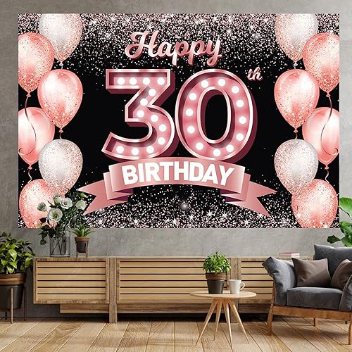 Vista 334 de Happy 21st Birthday Rose Gold Banner Backdrop Cheers to 21 Years Old Confetti Balloons Theme Decor Decorations for Women 21 Years Old Pink Birthday