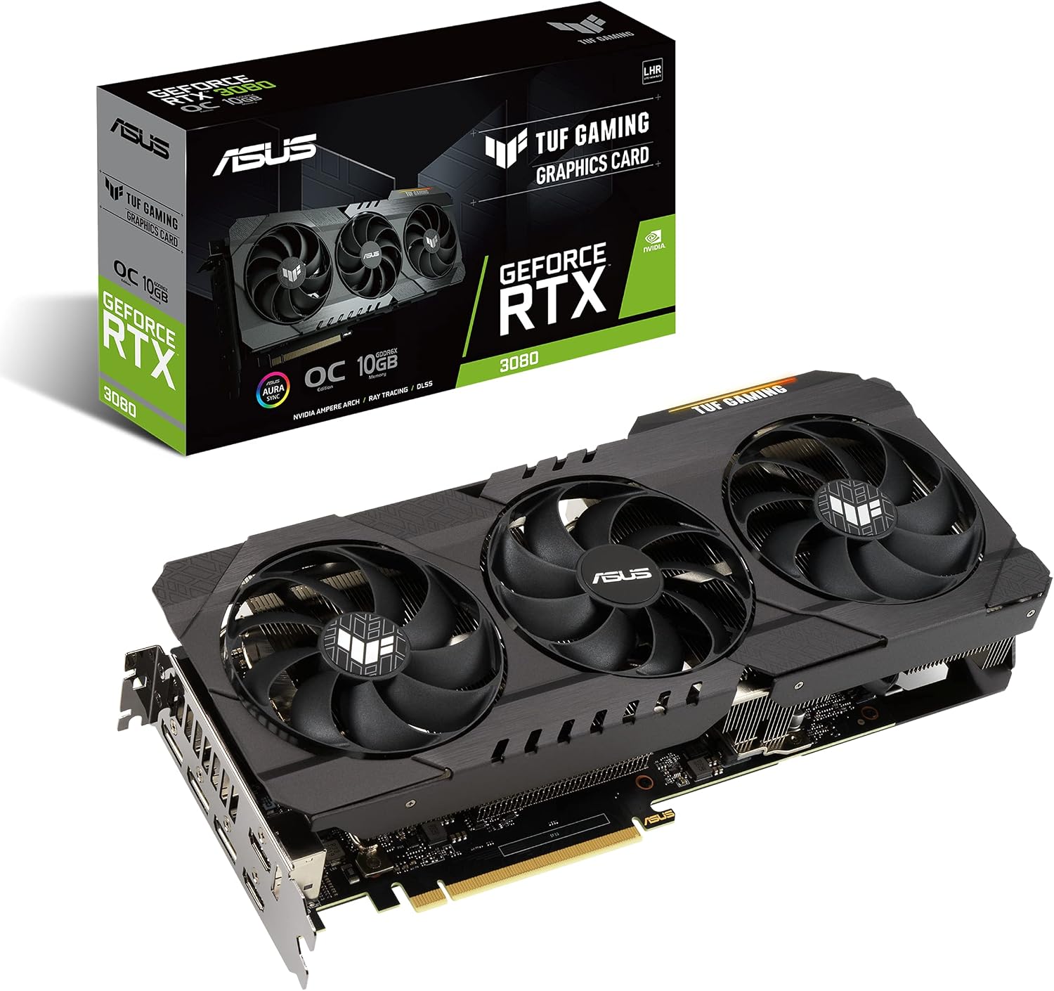 TUF Gaming NVIDIA GeForce RTX 3080 V2 OC Edition Graphics Card (PCIe 4.0, 10GB GDDR6X, LHR, HDMI 2.1, DisplayPort 1.4a, Dual Ball Fan Bearings, Military-Grade Certification, GPU Tweak II)