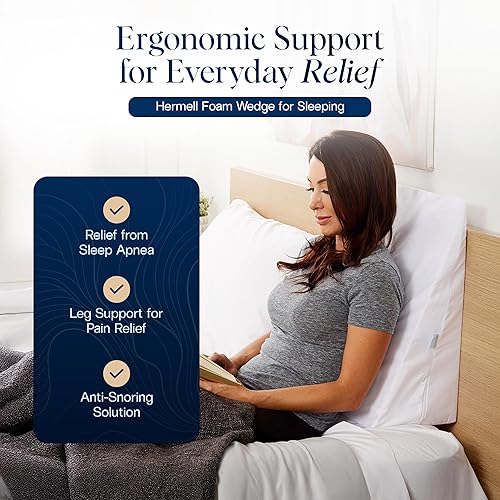 Miniatura 6 de Hermell Almohada de cuña de cama para dormir, almohada de cuña de apoyo para aliviar el dolor de espalda, alineación, almohada de cuña para la apnea