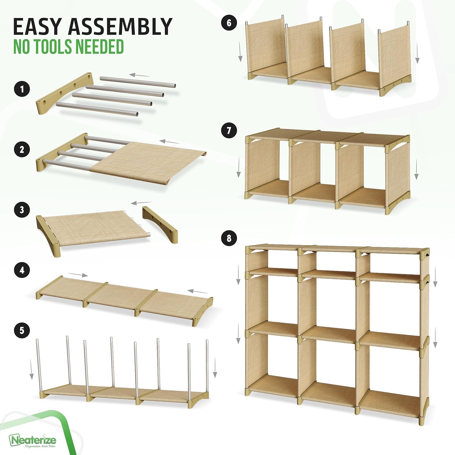 9 Cube Storage Organizer With Bins Included - Closet Storage With 9 Storage Bins - Easy To Assemble Storage Unit With Drawers - Closet Organization For Clothes, Bedroom, Nursery, & Toys (Beige) - Image 4