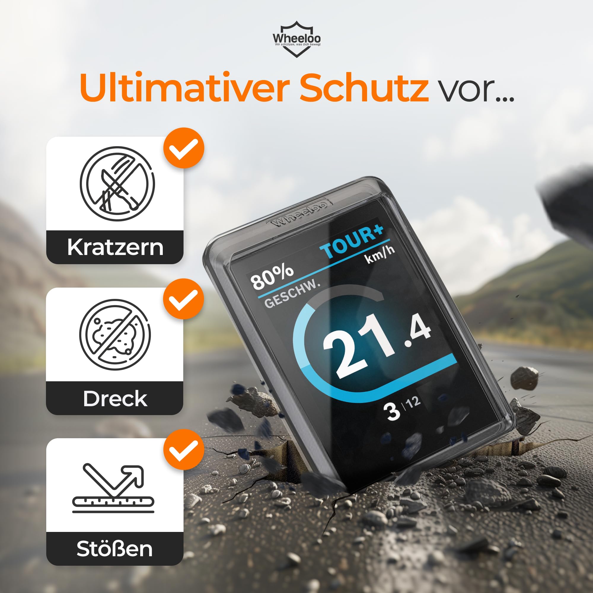 Wheeloo Displayschutz für Bosch Kiox 500 I E-Bike Schutzhülle transparent & wasserabweisend I EBike Display Schutz Set I Zubehör E Bike