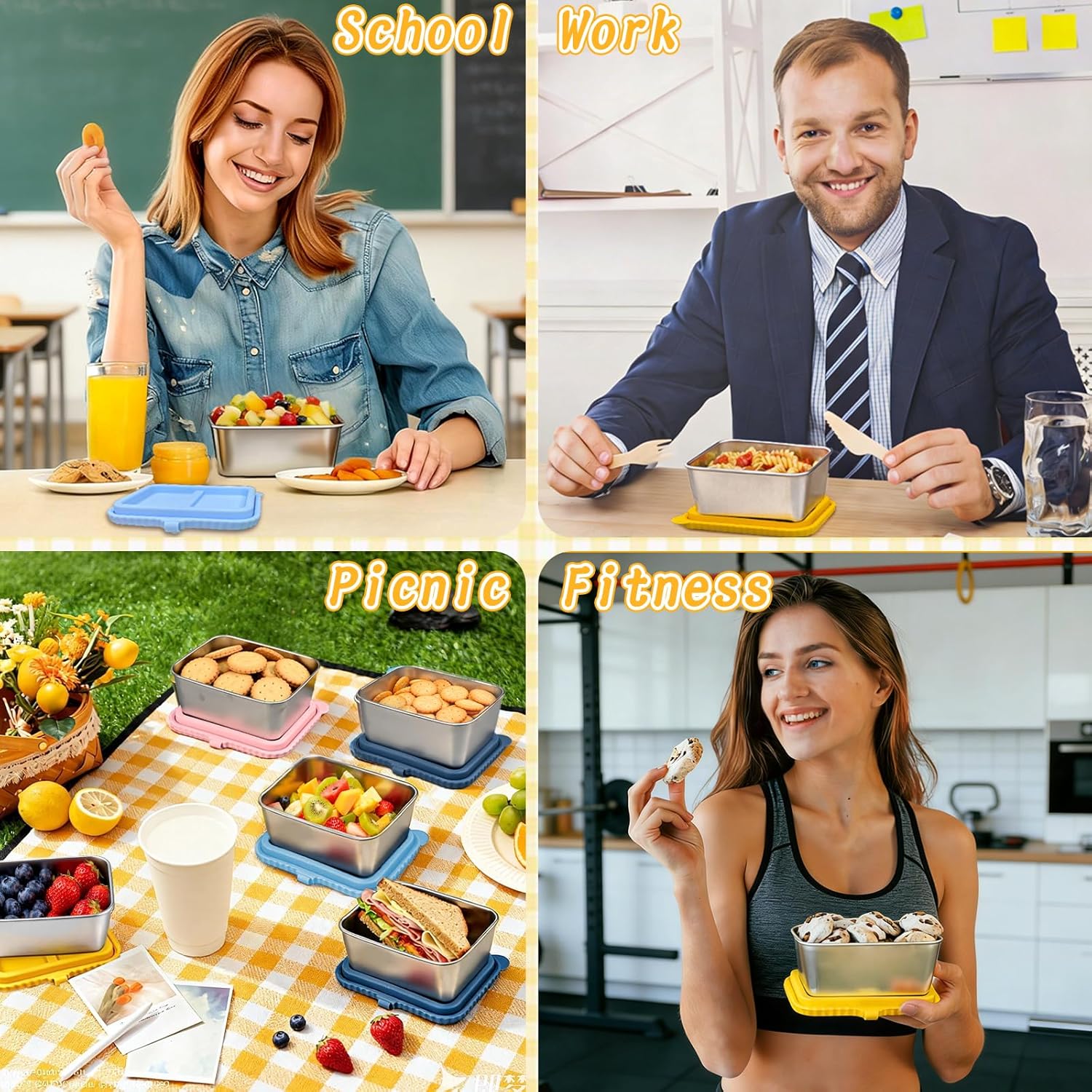 3-Pack Stainless Steel Food Storage Containers with Silicone Lids, 20oz Snack Pack Containers Reusable Metal Bento Lunch Box Large Container for Meal Prep, Picnic, Office, Travel - Image 7