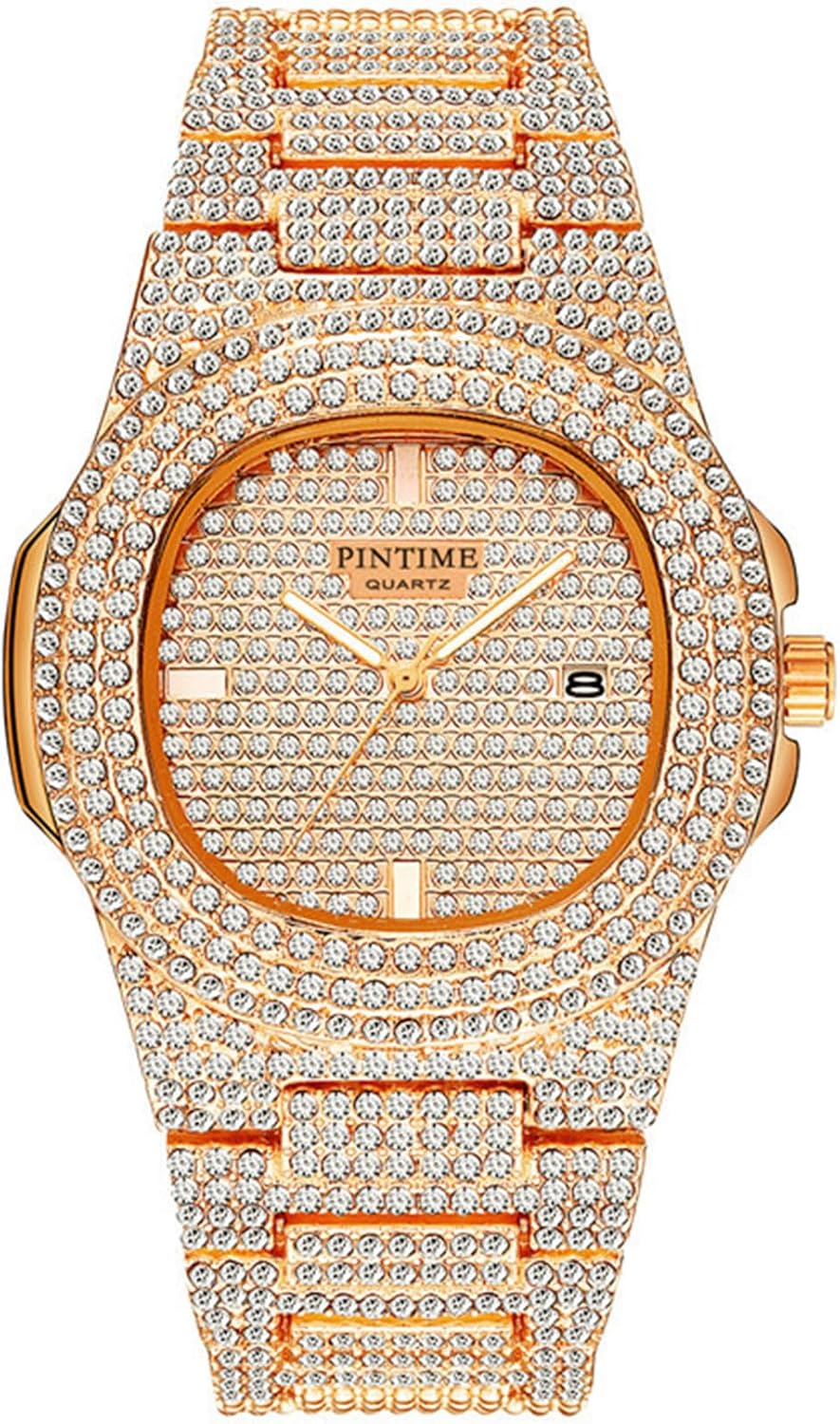 Gosasa Luxury Unisex Crystal Diamond Watches Big Face Women's Men's Quartz Watch Gold Silver Rose Gold Stainless Steel Bracelet Band