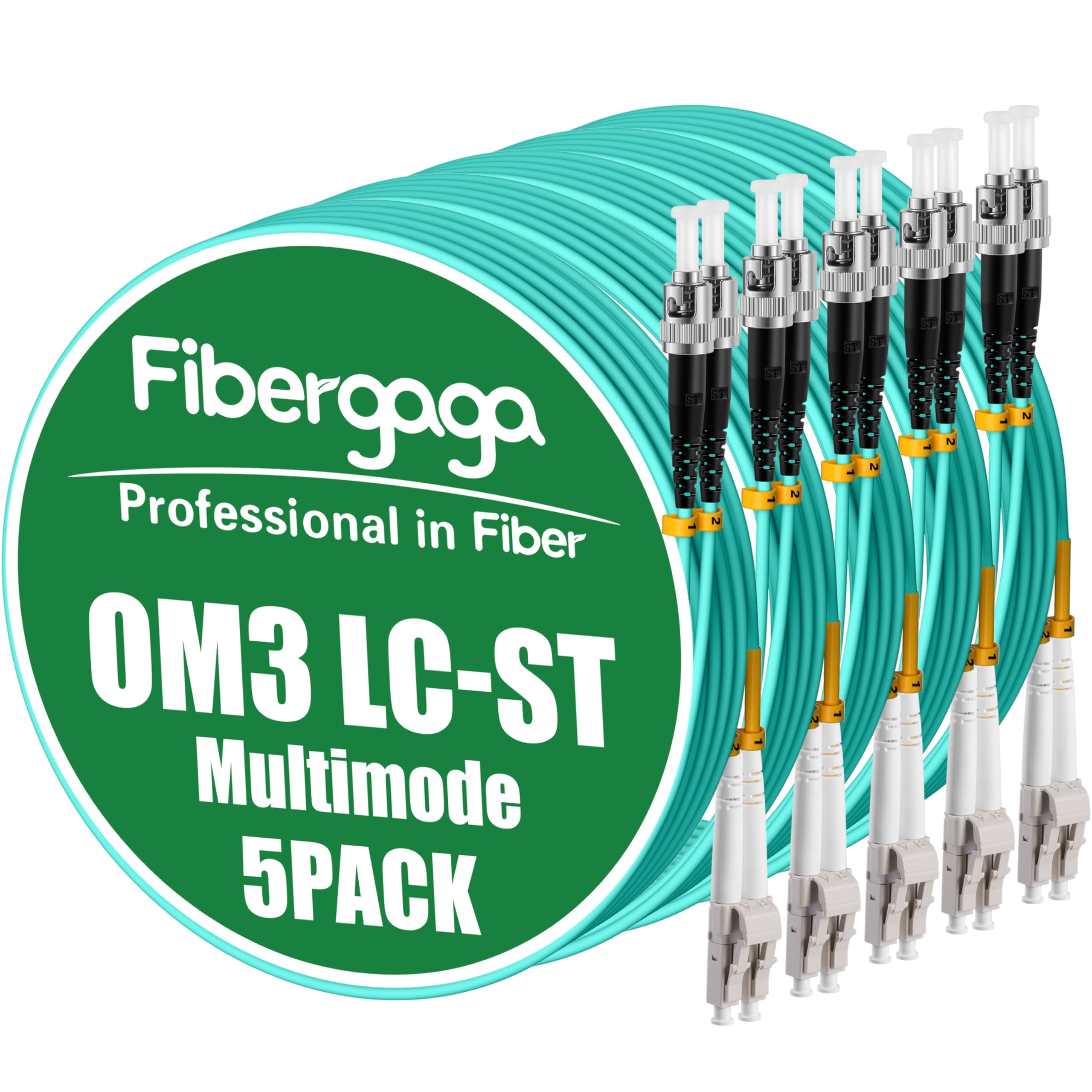 Lot de 5 câbles de raccordement en fibre optique multimode OM3 LC vers ST, cordon de raccordement optique duplex 50/125µm 10G/40G OD-2,0 mm LSZH -3 m