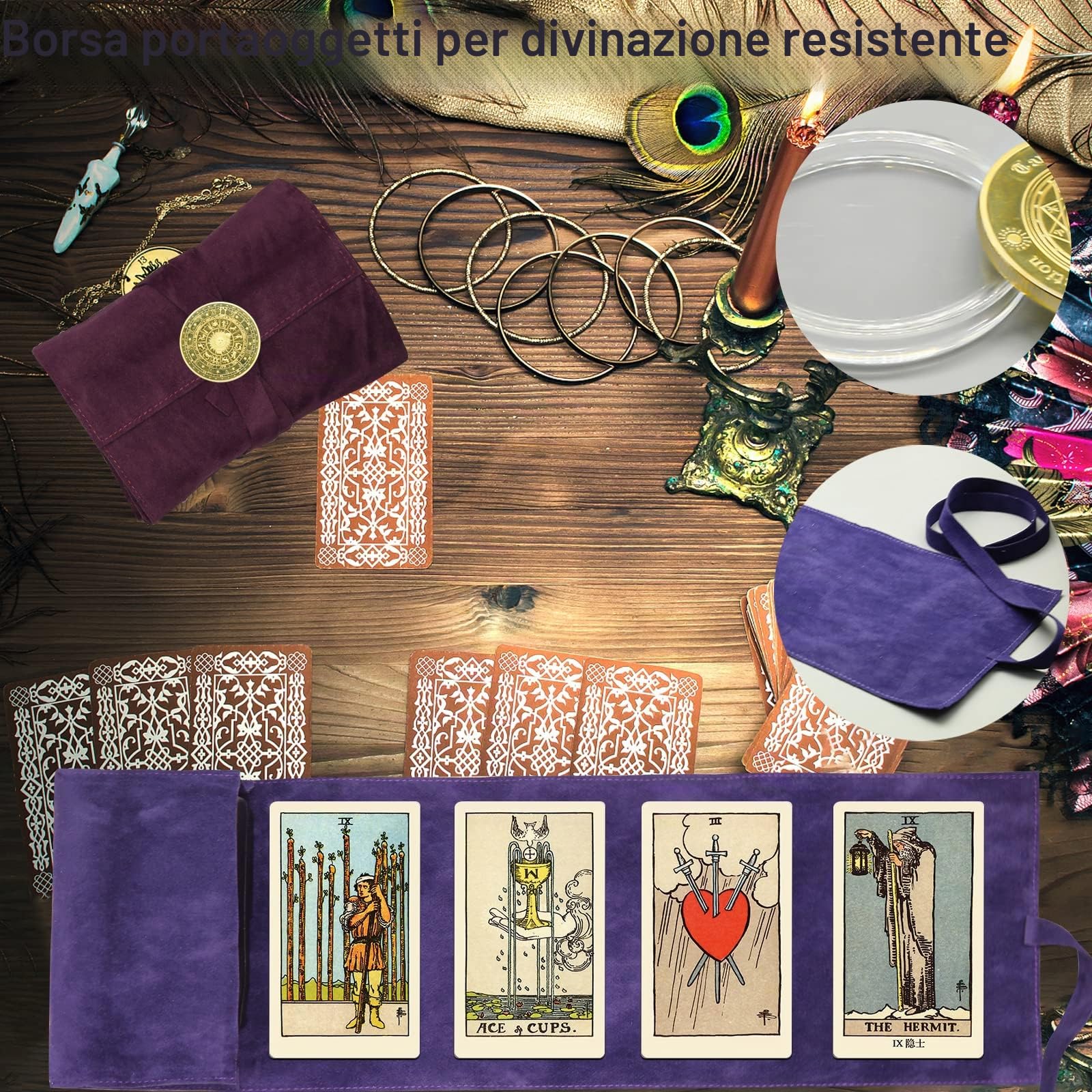 HINGTAI Kit Borsa Porta Carte dei Tarocchi da 3 Pezzi,Buste in Tessuto per Tarocchi Porta Carte per Carte da Gioco e Mazzo Oracle, Accessori per Tarocchi