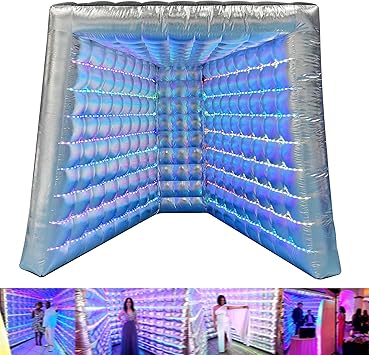 SAYOK Inflatable Photo Booth Enclosure LED Inflatable Photo Booth Backdrop Inflatable Silver Wall for Glow Party/Wedding/Event/Show