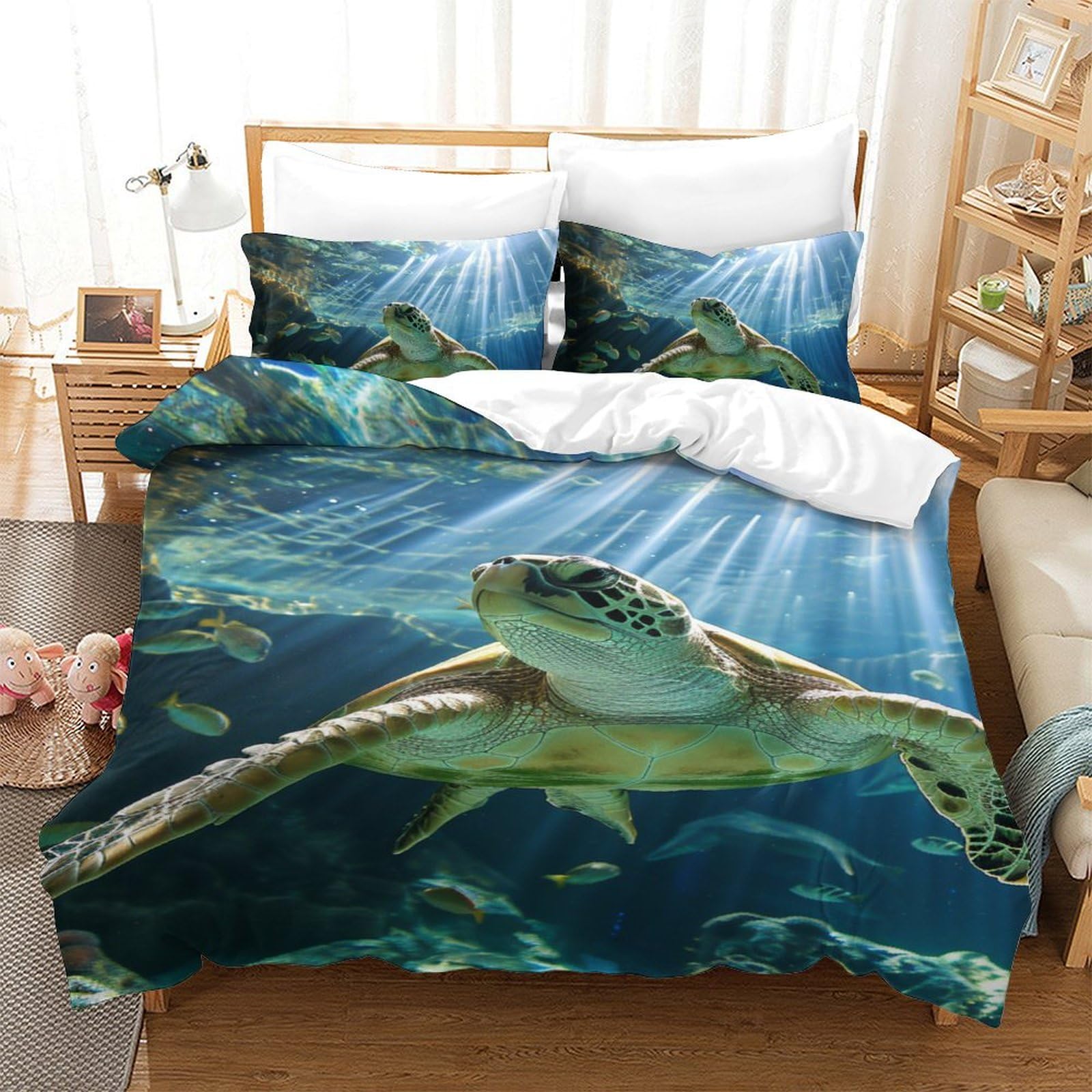 Sets de housses de couettes 3 pièces tortue imprimé 3D microfibre super douce 140x200