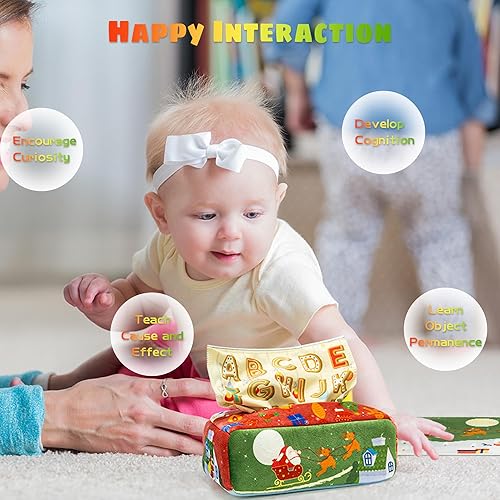 Miniatura 5 de QANGCE Juguete de caja de pañuelos para bebé, juguetes para bebés de 6 a 12 meses, bufanda suave que tira de juguete para bebé, juguetes sensoriales