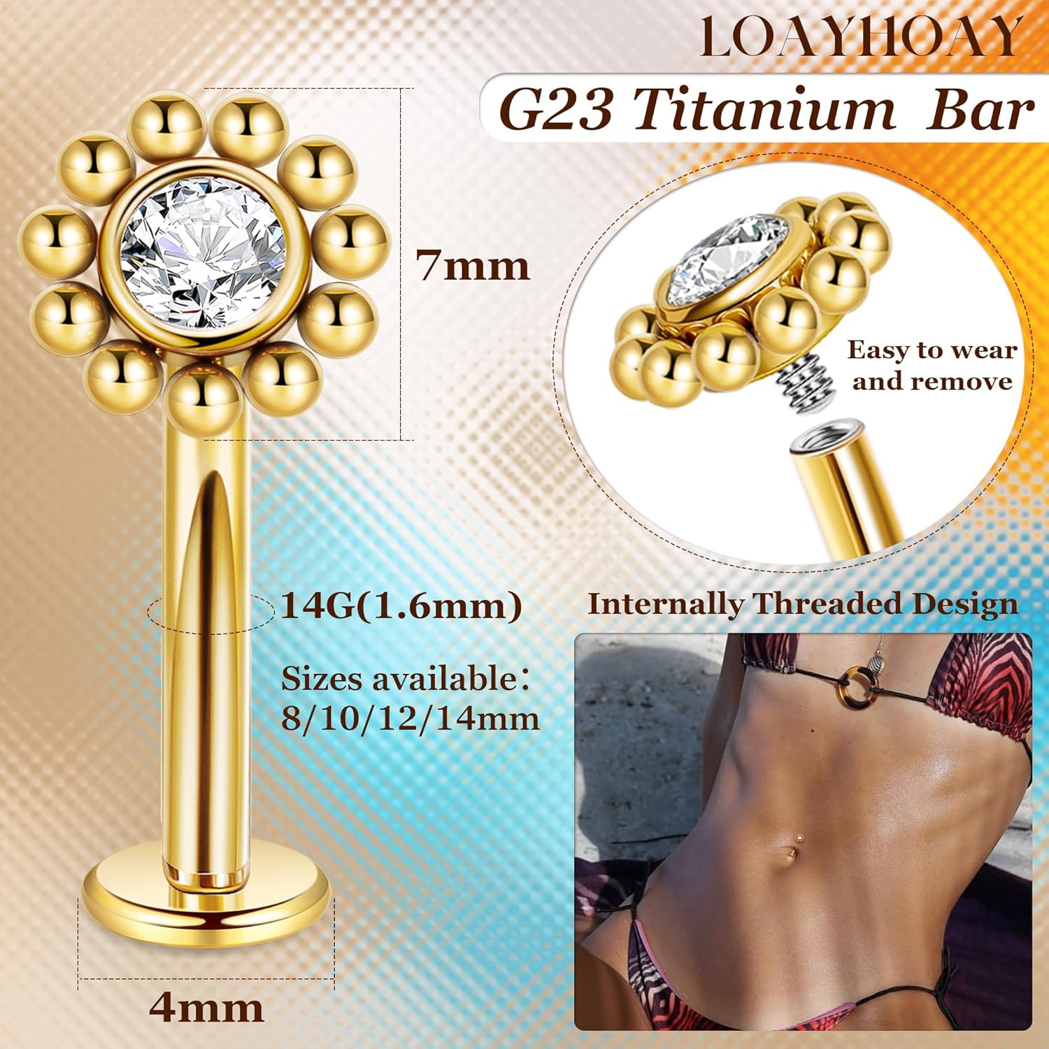 14G G23 Titanium Floating Belly Button Rings for Women Petite Flat Back CZ Belly Rings Small Opal Curved Navel Rings Internally Threaded Hypoallergenic Belly Piercing 8-14mm - Image 2