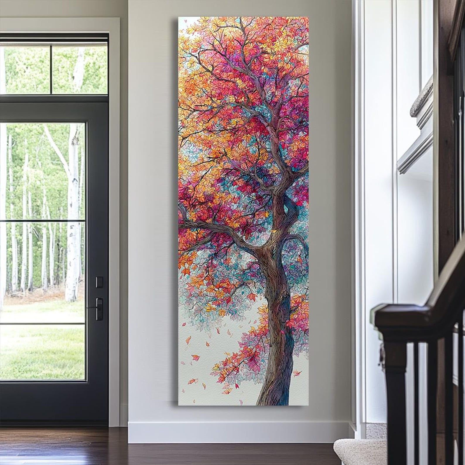 Cuadro decorativo de pared con diseño de árbol alto y delgado, pósteres horizontales anchos de naturaleza, impresiones verticales en lienzo para la decoración de paredes del hogar (50x150cm/sin marco)