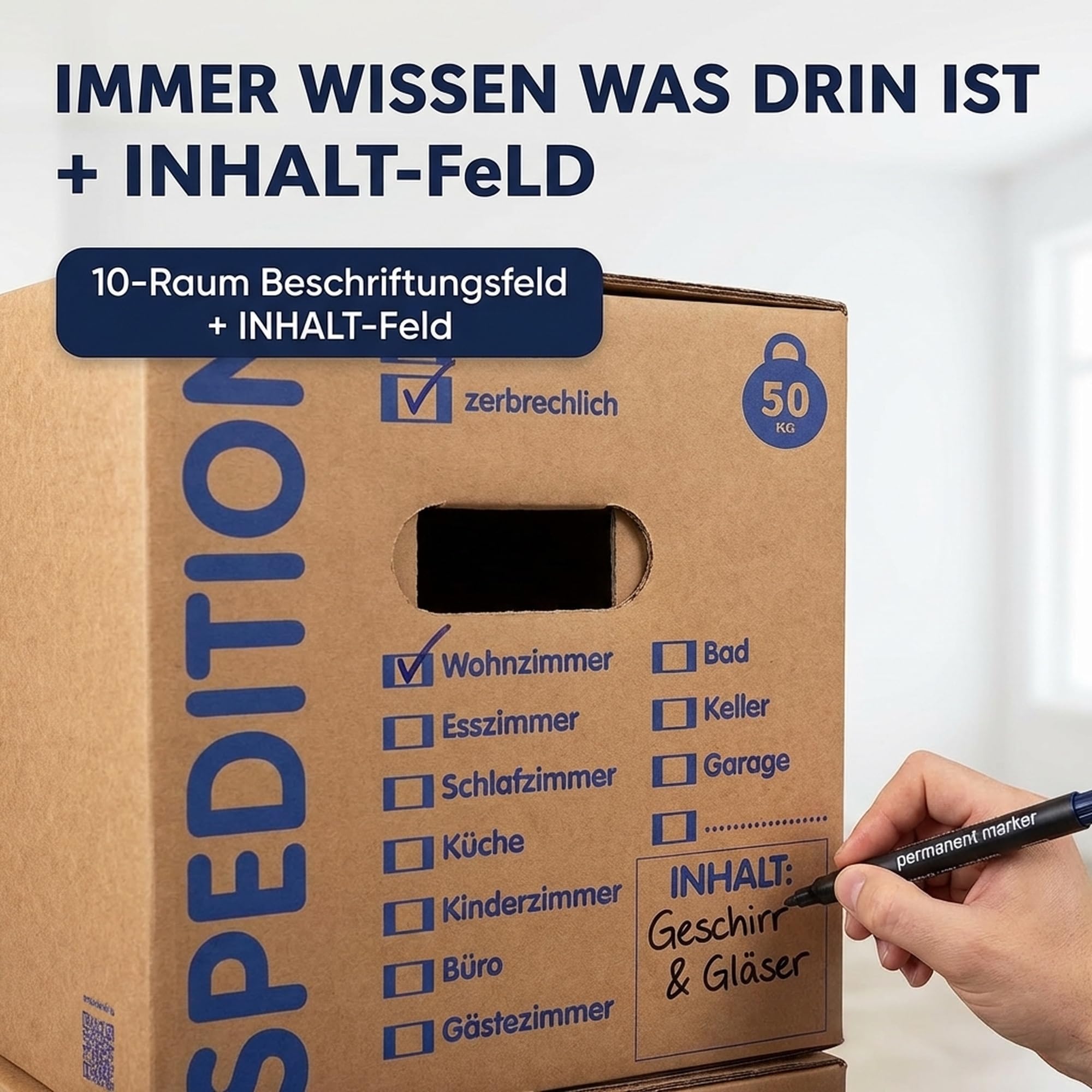 KK Verpackungen® Umzugskartons mit 50KG Tragkraft | 10 Stück, 2-wellige Mehrweg-Umzugskisten in extrastabiler Speditionsqualität