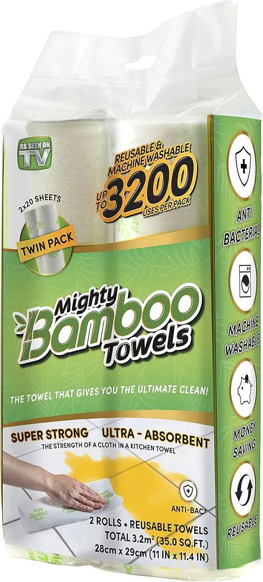 Mighty Bamboo Towels - Super Strong, Ultra-Absorbent, Reusable Bamboo Viscose (Paper Towel Alternative) - 2 Pack