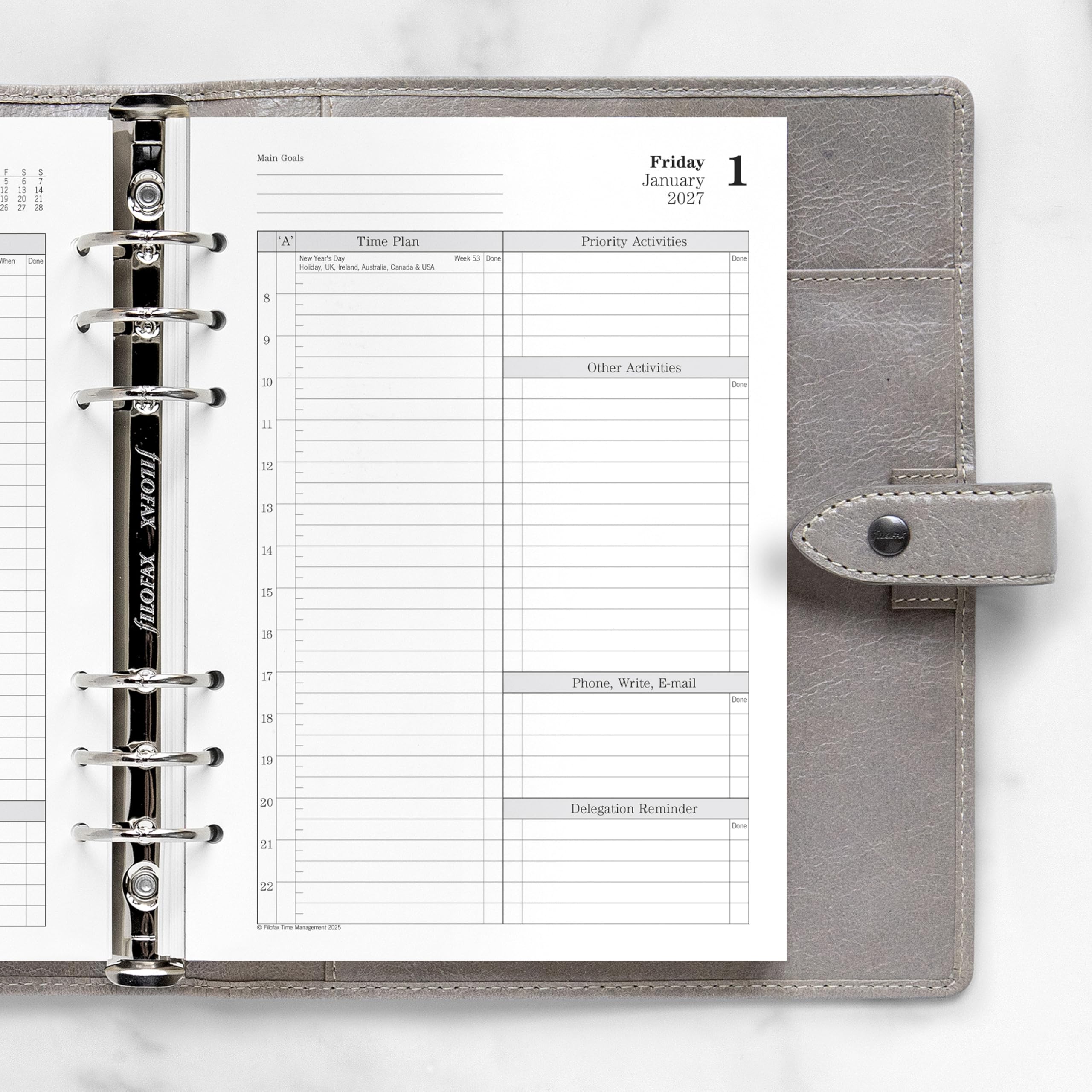 Filofax CTM7031-27 Recharge pour agenda format A5, un jour sur deux pages avec rendez-vous, gestion du temps, papier blanc, anglais, 2027