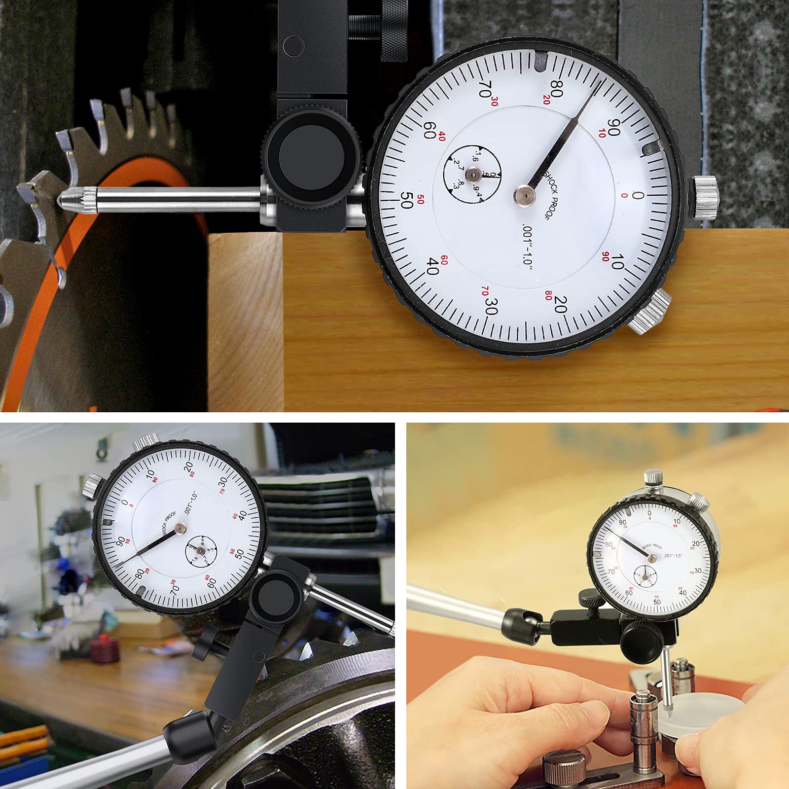 Neoteck 01 Inch Dial Indicator with Base Holder, Storage Case