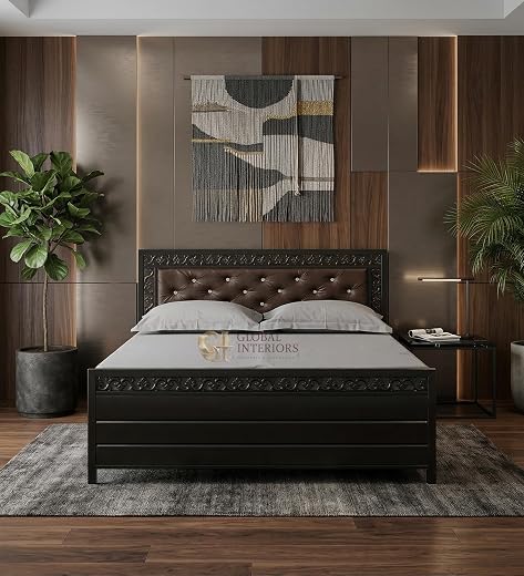 GLOBAL INTERIORS Carbin Metal Bed with Storage | Wrought Iron King Size Cot with Hydraulic Storage| Double Bed King Size f...