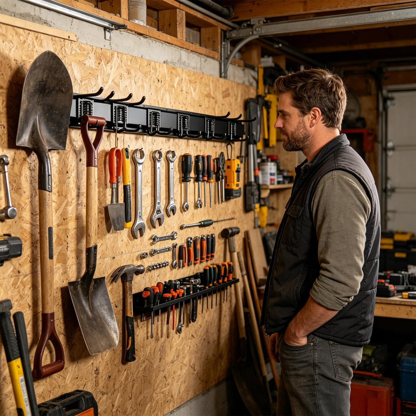 Ścienne do Garażu Wytrzymały Wieszak Ścienny | Wieszaki Garażowe Haczyki Uchwyt Na Przewody Do Narzędzi Ogrodowych Drabiny Węża Liny Łopaty Grabi Miotły Kosiarki