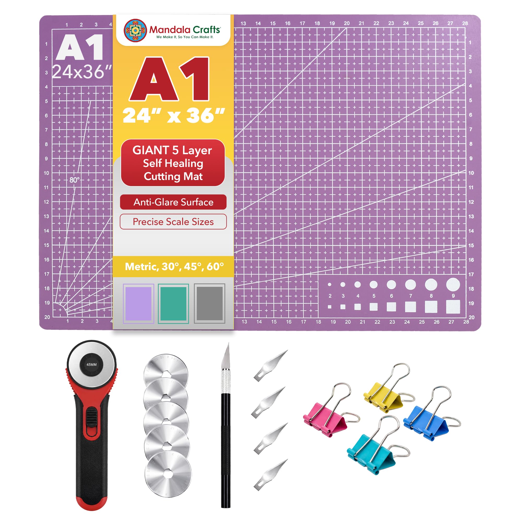 Mandala Crafts Self-Healing Purple Pink 24x36" A1 Sewing Cutting Mat Kit