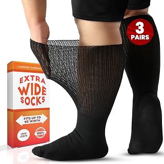 Wide Calf Socks, Women and Men's Wide Socks, Extra Wide Socks, Diabetic Socks for Men and Women, Loose Fit Socks - 3 Pairs