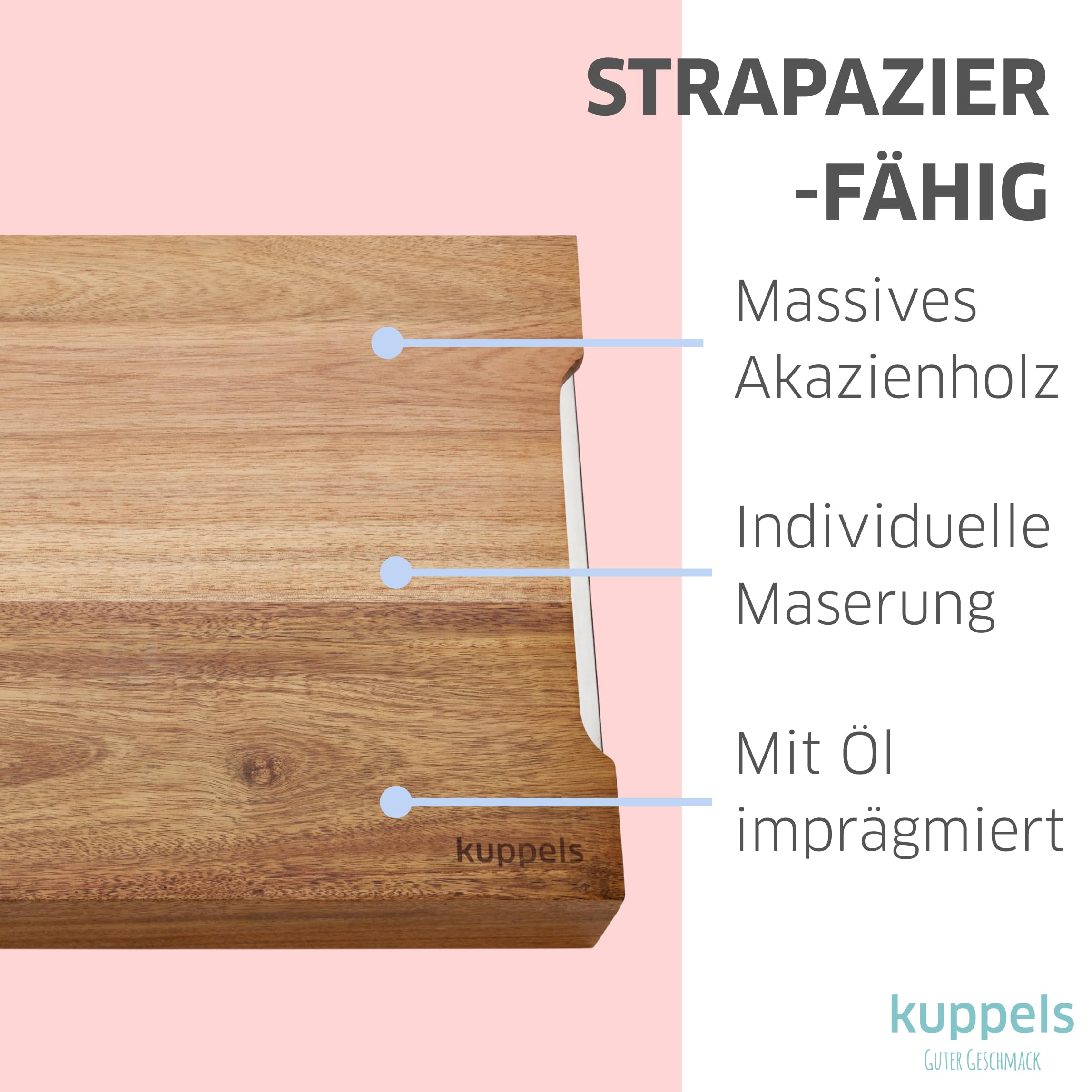 Kuppels SLICE Prep Akazienholz Schneidebrett mit 2 Auffangschalen 47x33,5cm | Profi-Holzbrett mit Aufbewahrungssystem, hygienisch, schnittfest, pflegeleicht, mit Griffmulden, für Gemüse & Fleisch