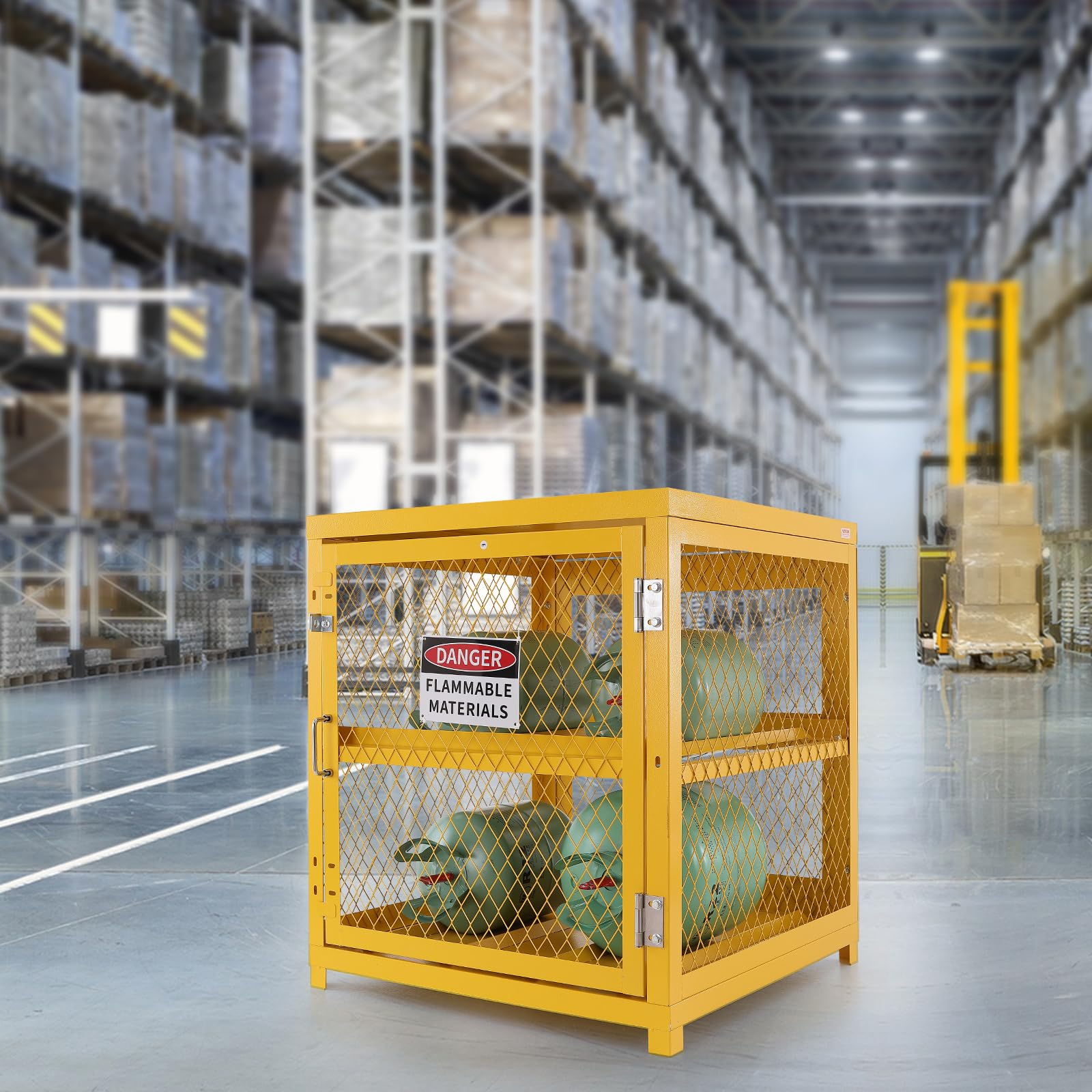 VEVOR Armoire de Sécurité pour Bouteilles de Gaz 78,8x76,3x88,9 cm, Cage pour Bouteille de Propane Capacité 4x15 kg, Revêtement en Poudre Jaune, Cabine de Stockage pour Fréon, Gaz, Oxygène, Azote