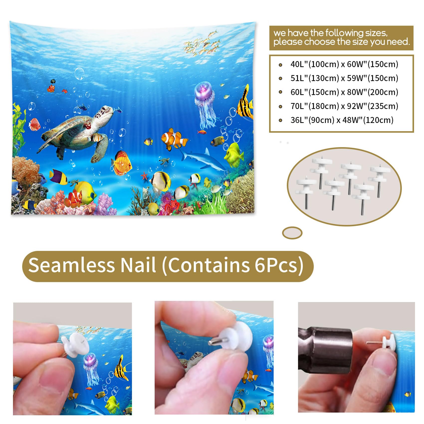 Amazon.co.jp: HVEST ウミガメタペストリー 熱帯魚 クラゲとサンゴ礁