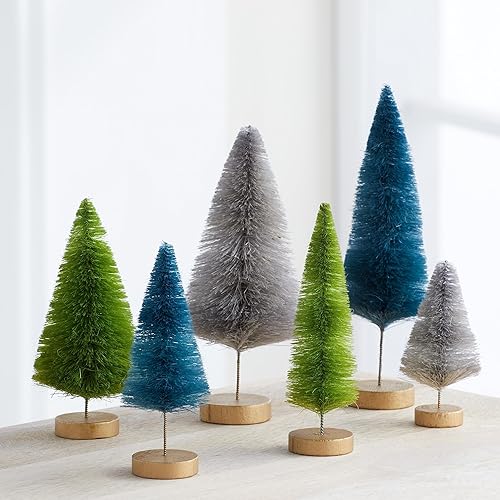 Miniatura 2 de Bottle Brush Trees Set of 6, Hand-Dyed Blue Green Décor, Table Centerpiece, Pinetree, Trending Home Decor, Hostess Gift, Modern Mantel, Office Decor