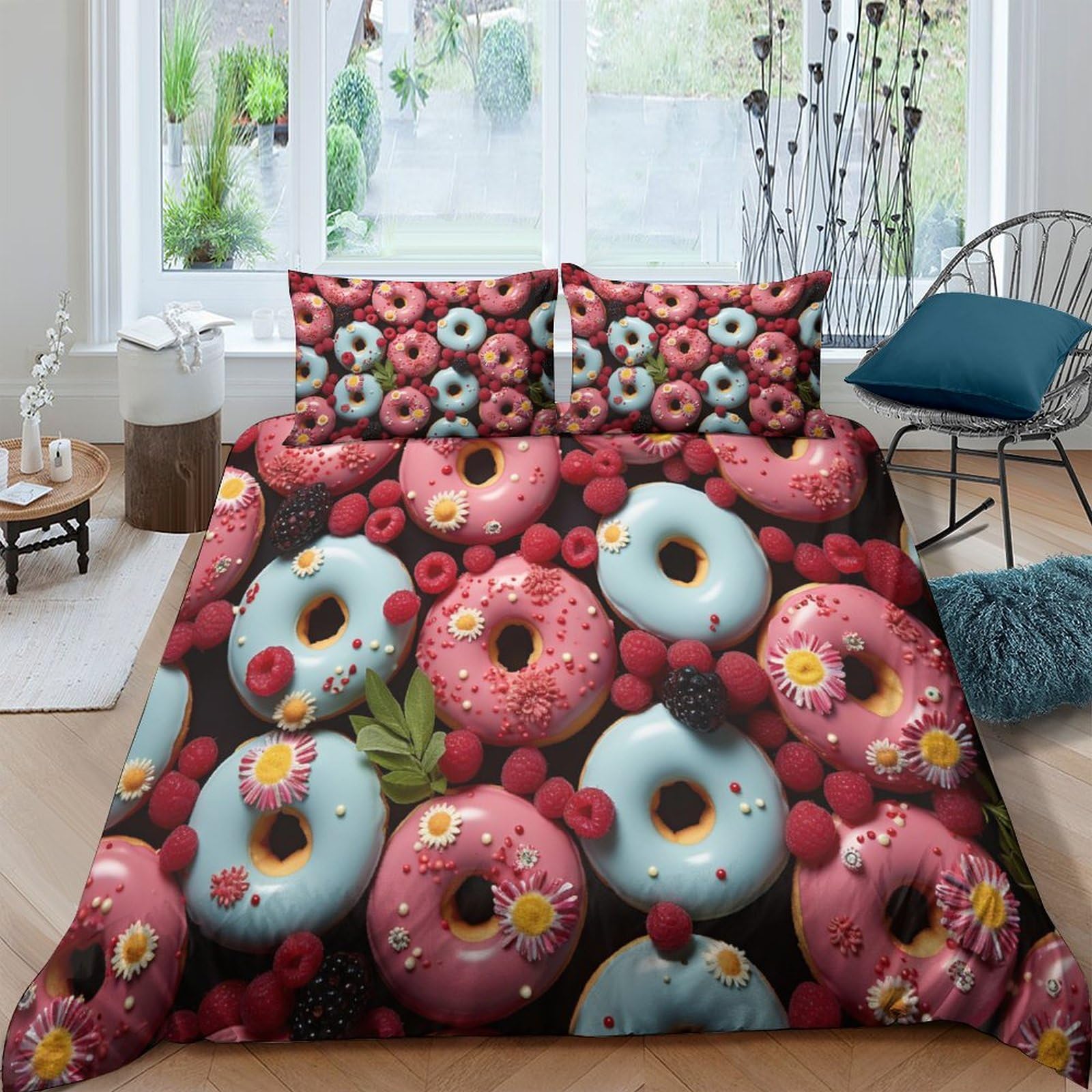 Funda nórdica de mirtilo 220x240 cm en microfibra suave con tres piezas para cama king