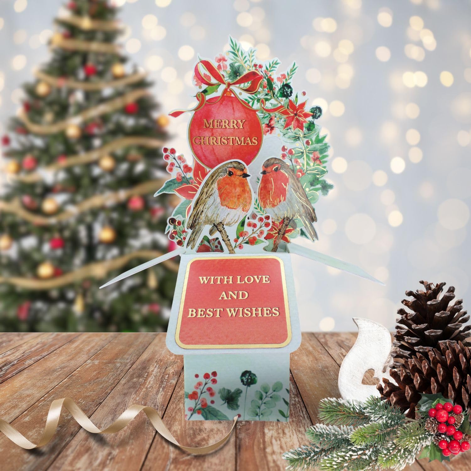 Clever Cubes Pop Up Red Robins Tweet-Tastic Merry Christmas Card 3D Xmas Card XCU004, 13cm x 23.5cm or 5.5" x 9" - Image 3