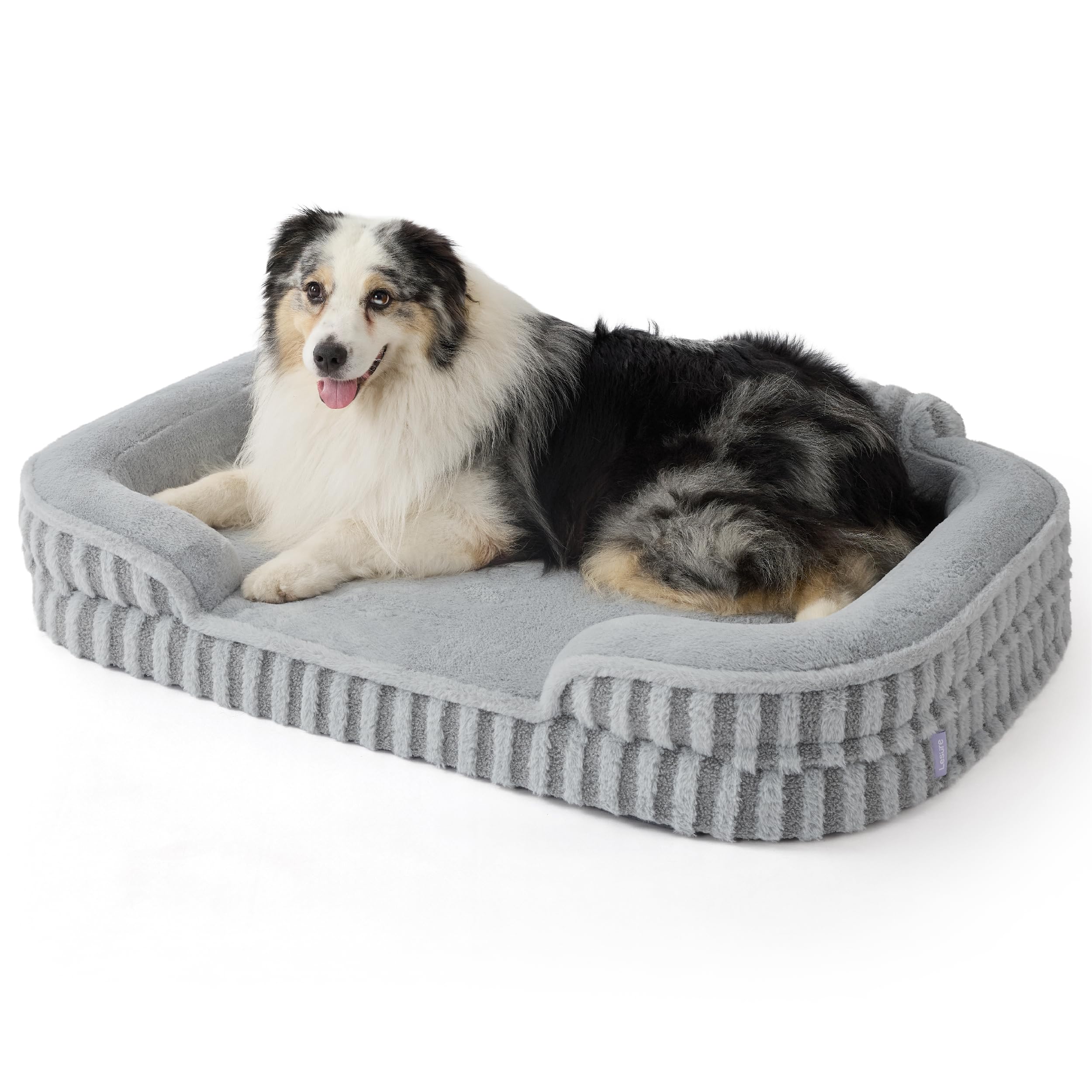 LE SURE Cute Dog Beds for Extra Large Dogs, Orthopedic Waterproof XL Pet Bed with Sides, High Back Non-Slip and Egg-Crate Foam Big Dog Couch Sofa with Washable Removable Cover, Grey