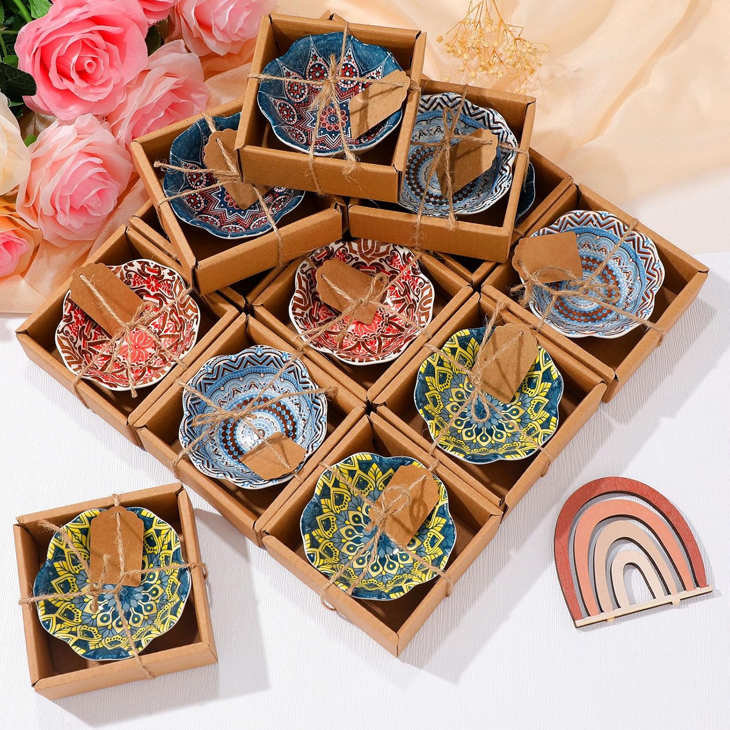 24 Pcs Mexican Wedding Favors for Guests Bulk 3.3 Inches Small Ceramic Bowl Mexican Salsa Bowl Dipping Boho Pottery Dishes for Bridal Pooja Baby Shower Birthday Guest Gift Rustic Souvenirs
