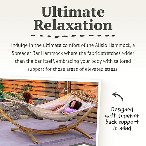 Vista 19 de La Siesta® Alisio Hamaca con barra esparcidora, hamaca exterior resistente a la intemperie, hamaca exterior de tela para 2 personas, máximo 355