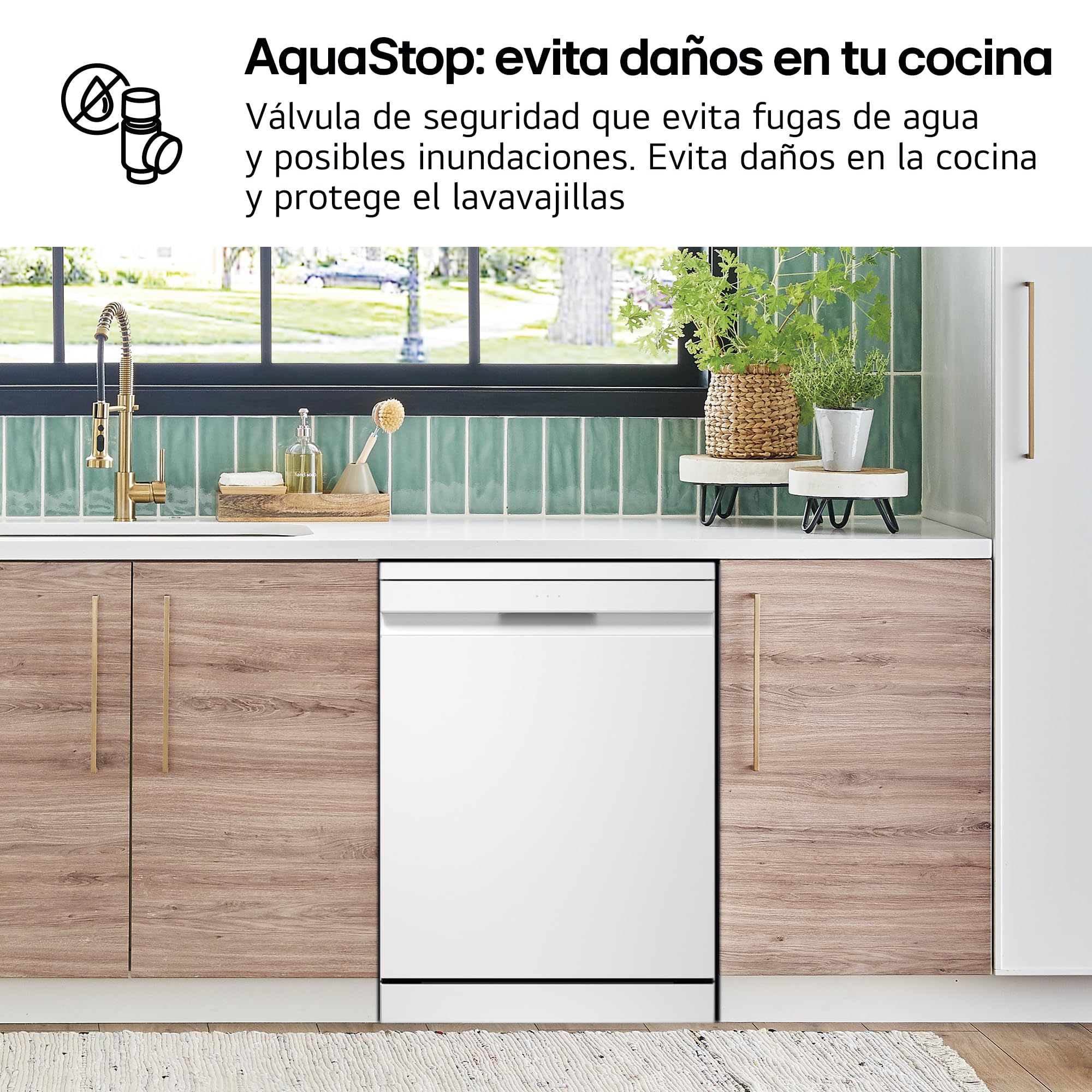 LG DF375HWS - Lavavajillas QuadWash Steam, Sistema EasyRack, Bandeja para Cubiertos, Wi-Fi ThinQ, TrueSteam, Apertura Automática, 14L, Eficiencia A, Blanco Marfil