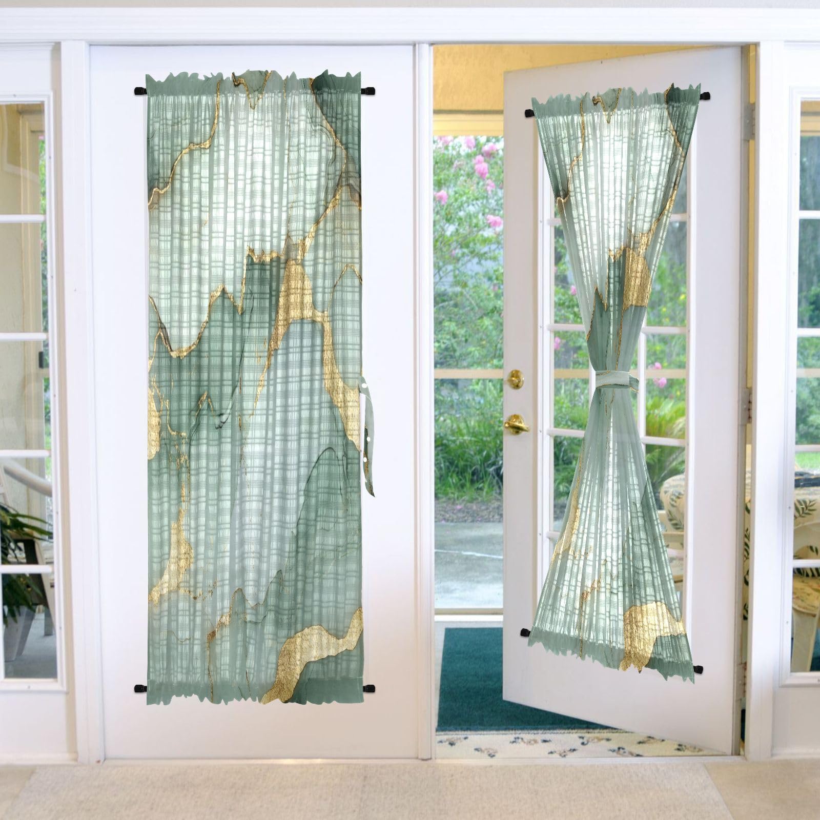 Rideaux élégants pour porte de terrasse motif marbre GuoChe blanc
