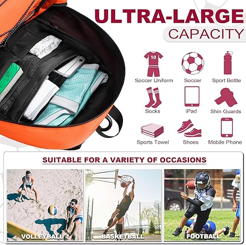 Miniatura 5 de Himal Outdoors Bolsa de fútbol para fútbol, mochila para fútbol, voleibol y balonmano, bolsa deportiva con tacos separados y soporte para pelota