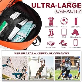 Himal Outdoors Soccer Bag-Backpack for Soccer,Backpack for Football & Volleyball & Handball,Sports Bag with Separate Cleat and Ball Holder Orange