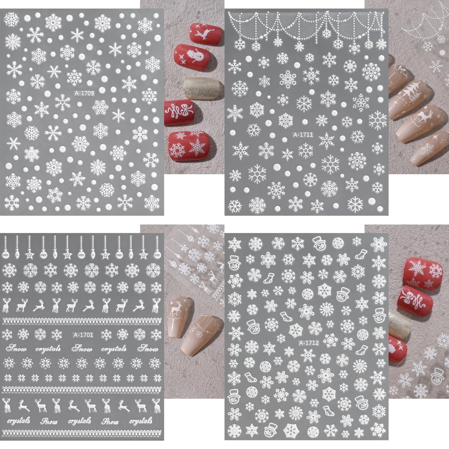12 fogli adesivi per nail art 3D per unghie di Natale autoadesivi fiocchi di neve, decorazione per donne e ragazze