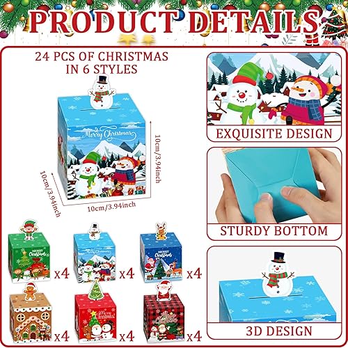 Miniatura 2 de gisgfim 24 cajas de regalo de Navidad, caja de regalo de dulces de Navidad 3D, galletas de Navidad, decoración de papel, caja de regalo, cajas de