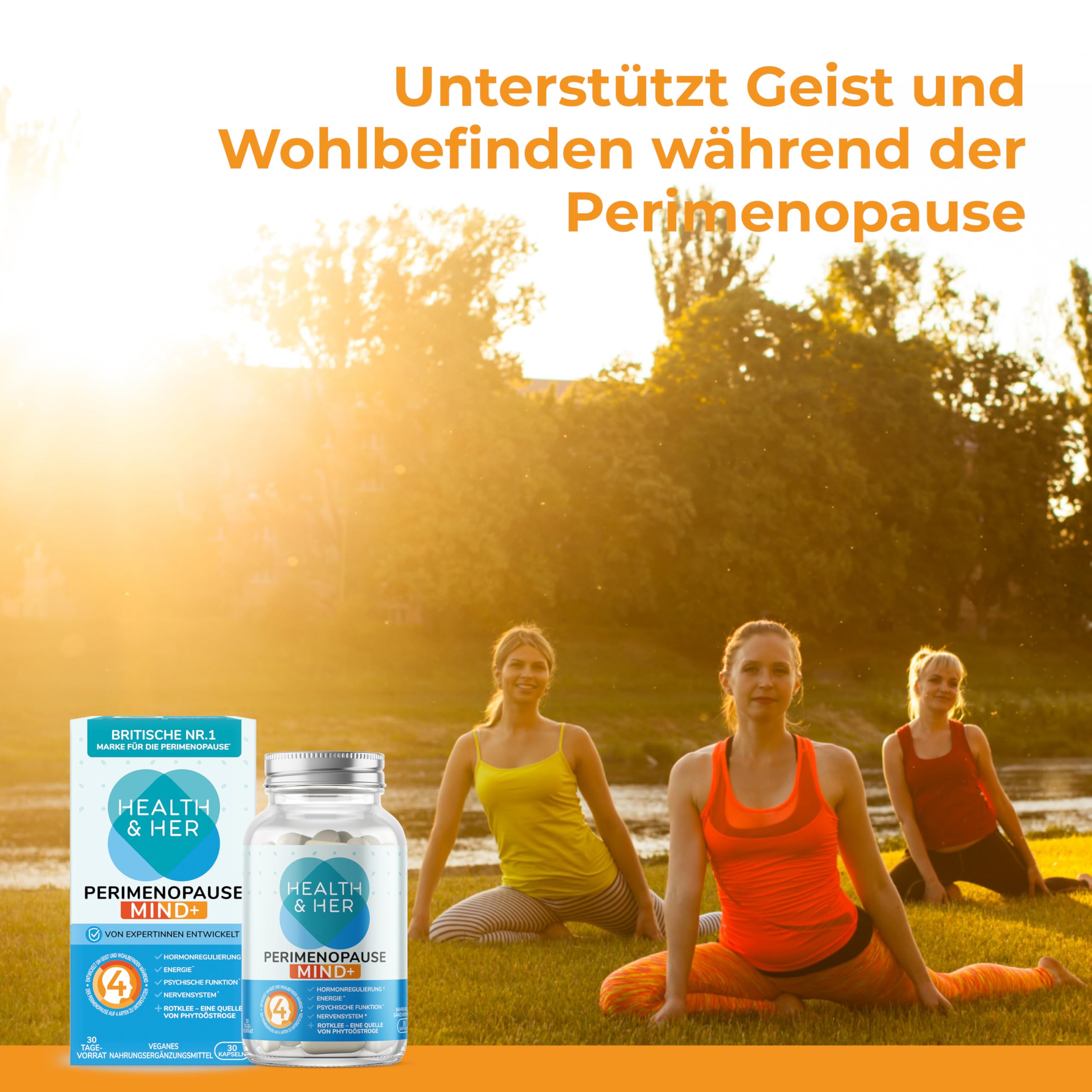 Health & Her Perimenopause Mind+ Wechseljahre Kapseln - Zur Unterstützung von kognitiver Leistung & Wohlbefinden während der Wechseljahre - mit Rotklee - 1 Monatspackung enthält 30 Menopause Kapseln