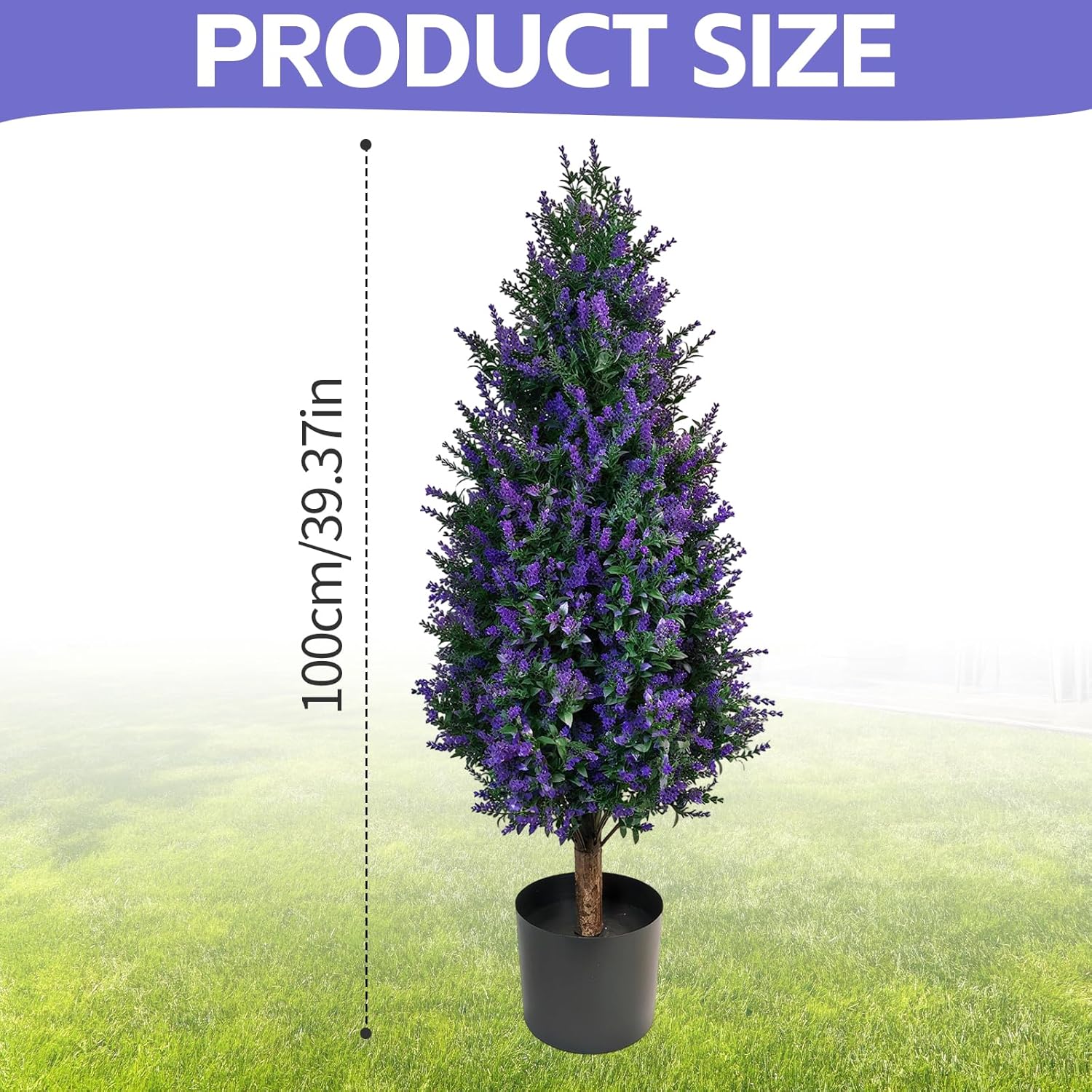 PakaLife 39“ Topiary Trees Artificial Lavender Outdoor 2-Set,Faux Shrub Bushes (Purple)
