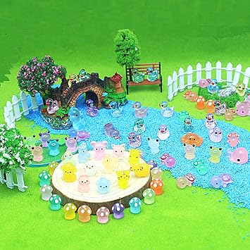 133PCS Mini Resin Animals Mixed, 20 Styles Luminous Small Glass Animals Tiny Little Plastic Figures Miniature Glow in the Dark for Micro Landscape Fairy Garden Aquarium