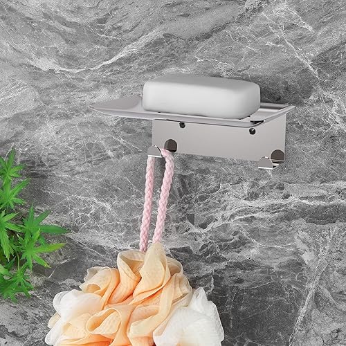 Miniatura 4 de Jabonera para ducha, soporte autoadhesivo para jabón de 4 ranuras para baño, soporte de jabón de ducha montado en la pared con gancho, bandeja de